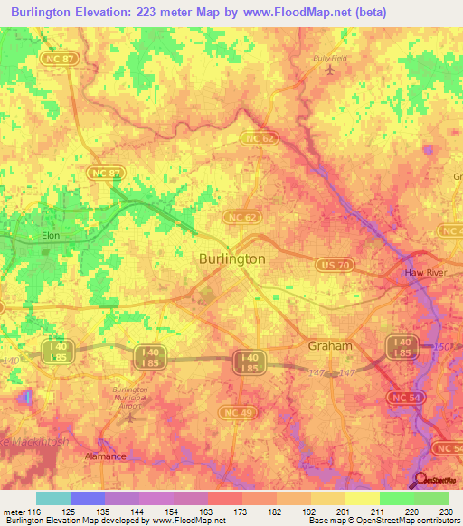 Burlington,US Elevation Map