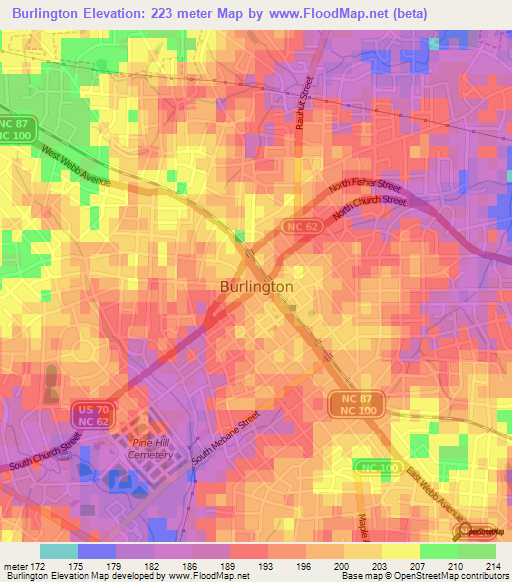 Burlington,US Elevation Map