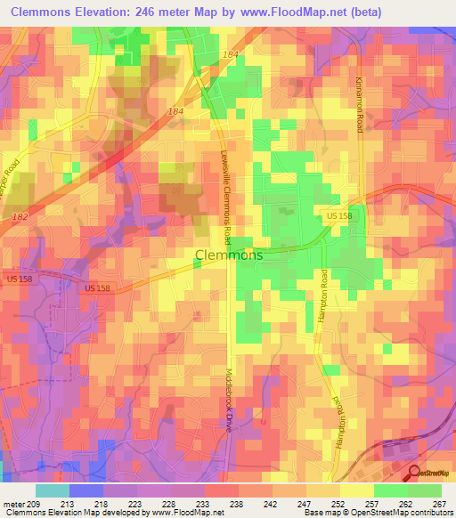 Clemmons,US Elevation Map