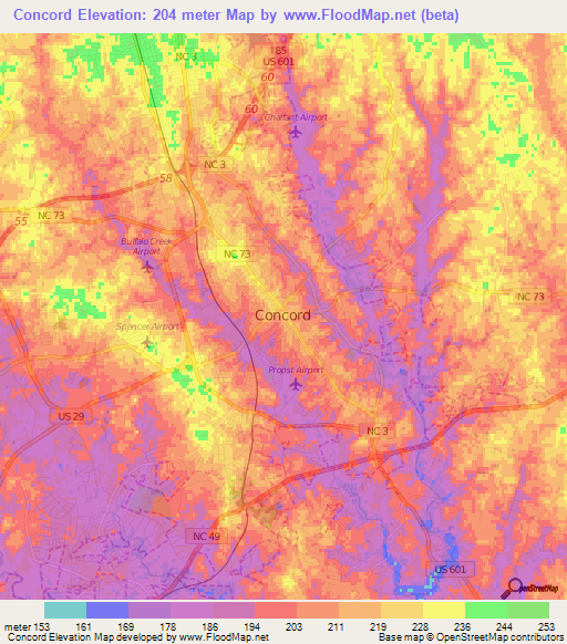 Concord,US Elevation Map