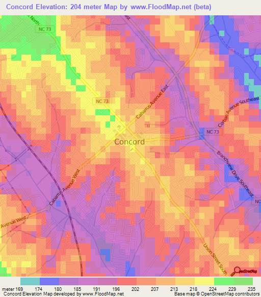 Concord,US Elevation Map