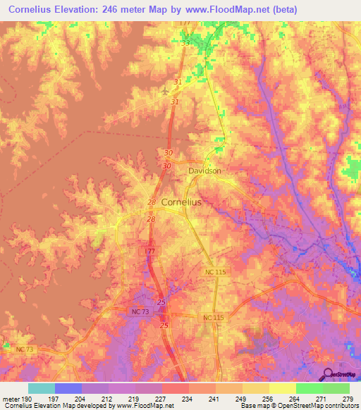 Cornelius,US Elevation Map