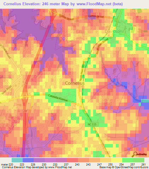 Cornelius,US Elevation Map