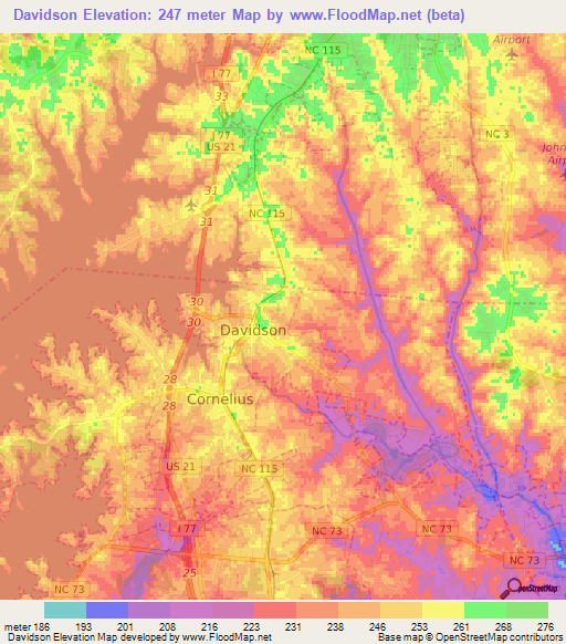 Davidson,US Elevation Map