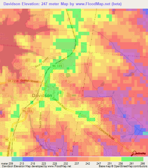 Davidson,US Elevation Map