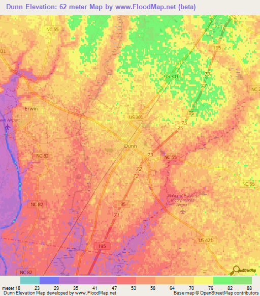 Dunn,US Elevation Map