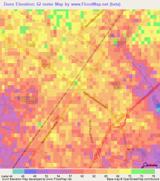 Dunn,US Elevation Map