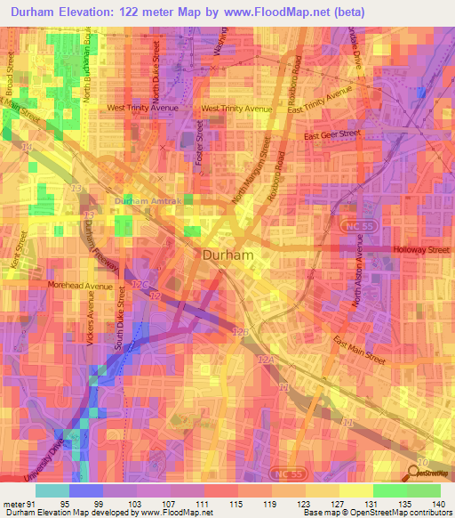 Durham,US Elevation Map