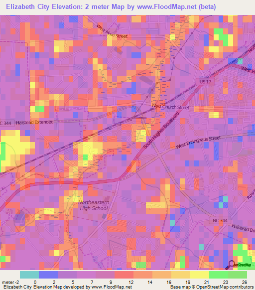 Elizabeth City,US Elevation Map