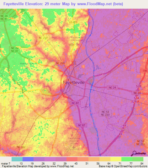 Fayetteville,US Elevation Map