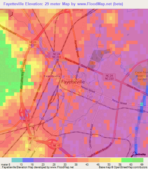 Fayetteville,US Elevation Map