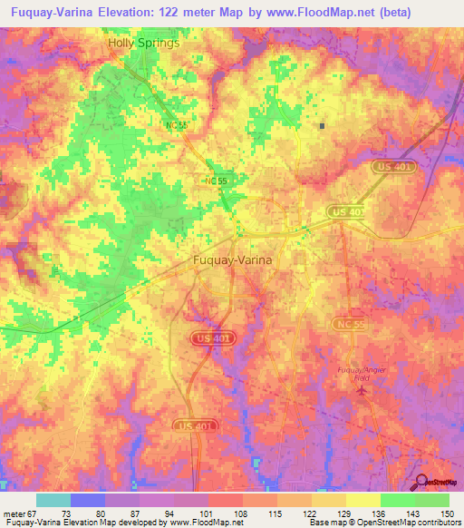 Fuquay-Varina,US Elevation Map