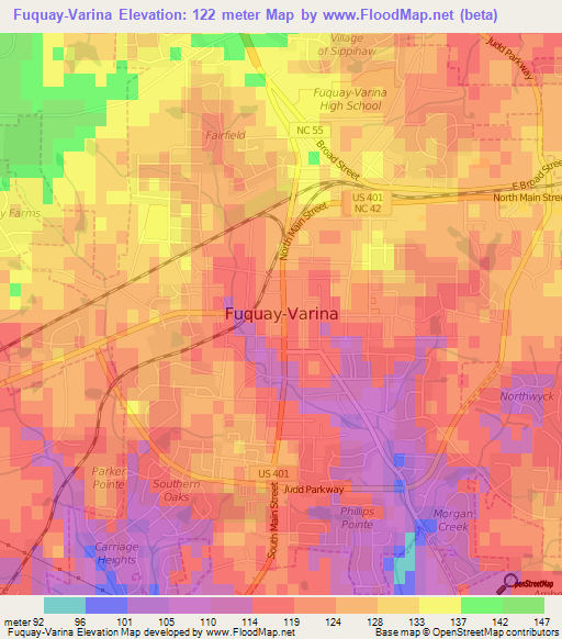 Fuquay-Varina,US Elevation Map