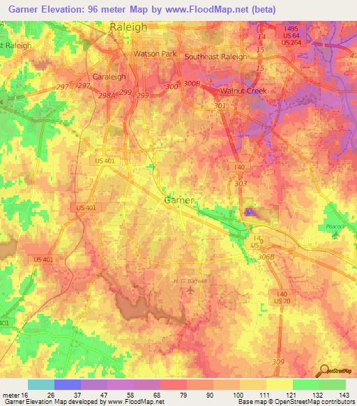 Garner,US Elevation Map