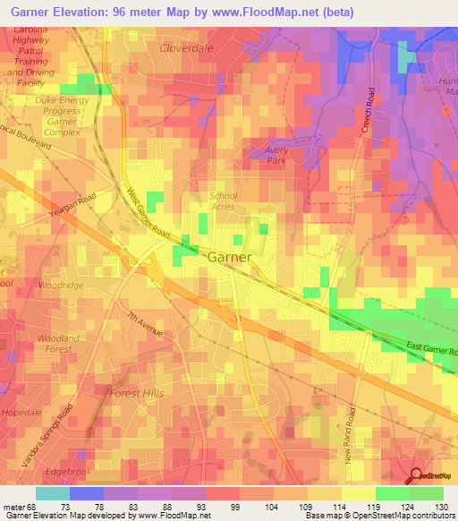 Garner,US Elevation Map