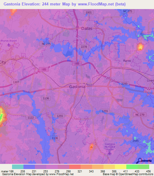 Gastonia,US Elevation Map