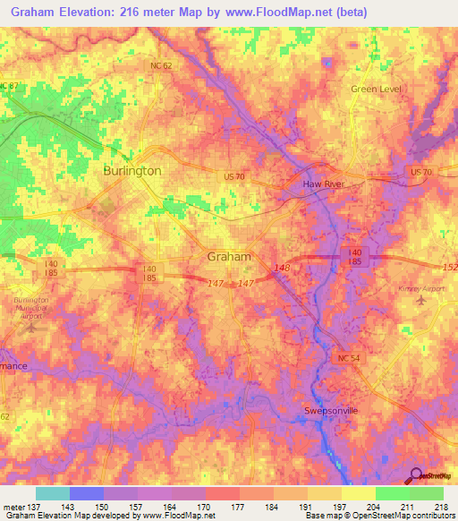 Graham,US Elevation Map