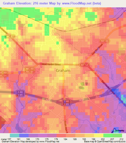 Graham,US Elevation Map