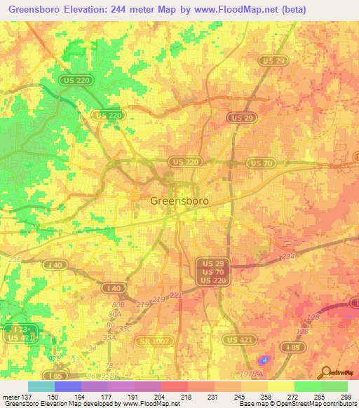 Greensboro,US Elevation Map