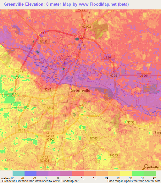 Greenville,US Elevation Map