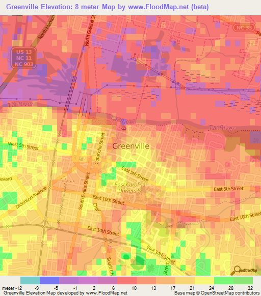 Greenville,US Elevation Map