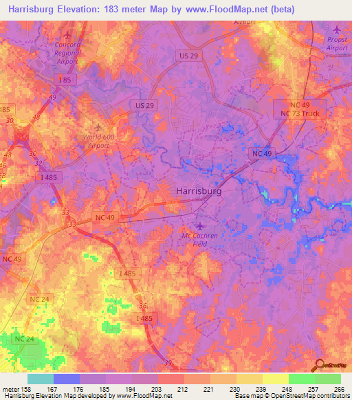 Harrisburg,US Elevation Map