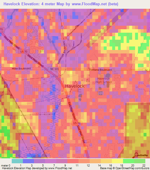 Havelock,US Elevation Map