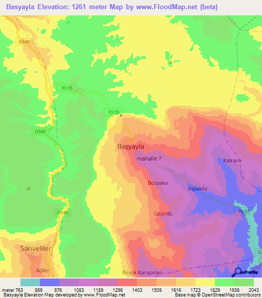 Basyayla,Turkey Elevation Map