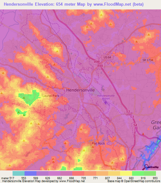 Hendersonville,US Elevation Map