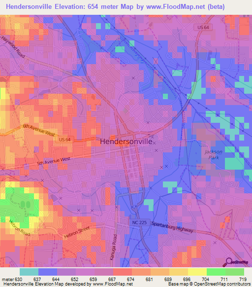 Hendersonville,US Elevation Map