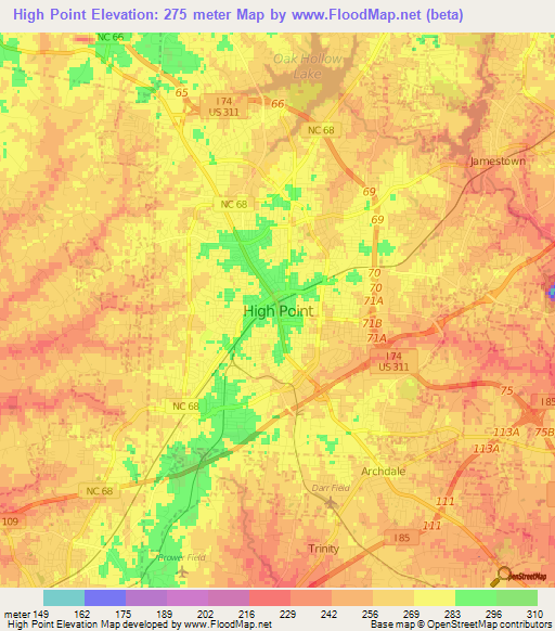 High Point,US Elevation Map