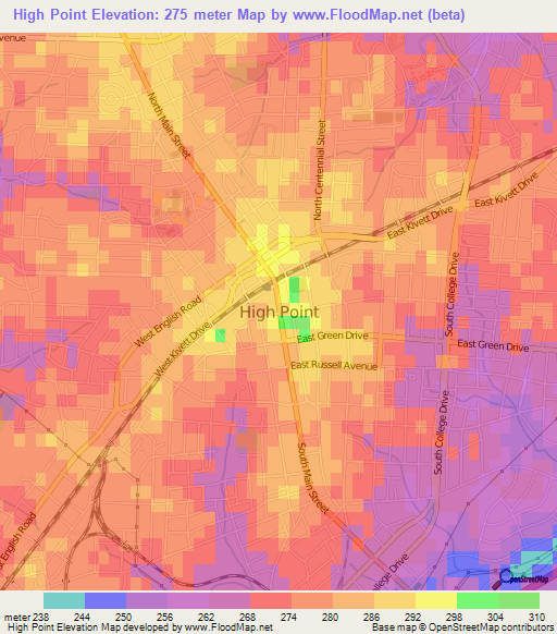 High Point,US Elevation Map