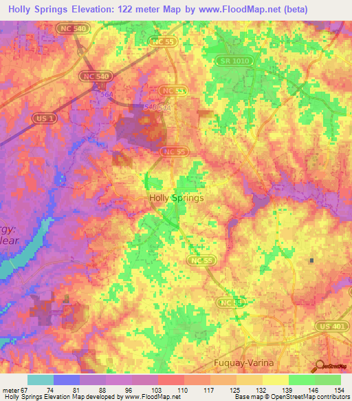 Holly Springs,US Elevation Map