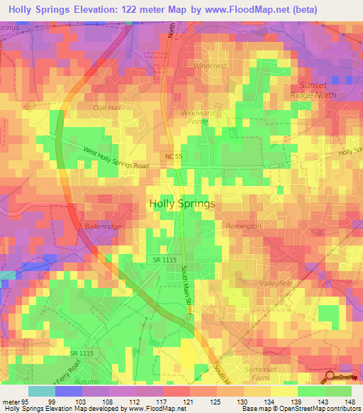 Holly Springs,US Elevation Map