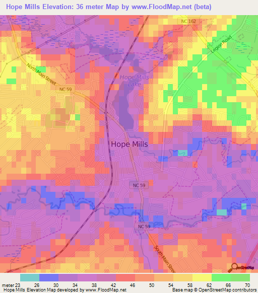 Hope Mills,US Elevation Map