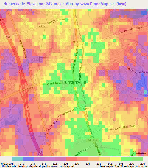 Huntersville,US Elevation Map