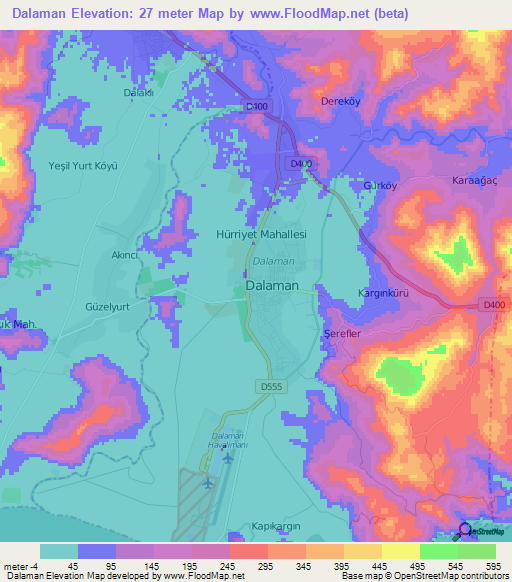 Dalaman,Turkey Elevation Map