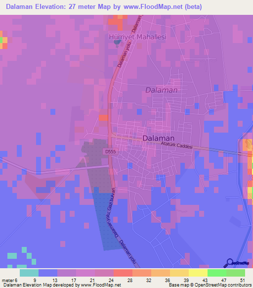 Dalaman,Turkey Elevation Map