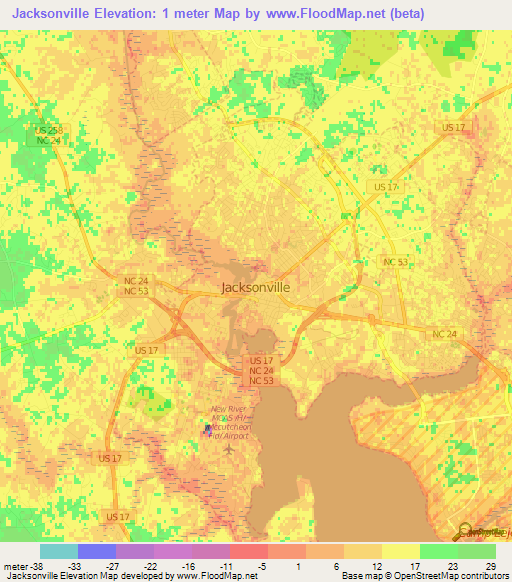 Jacksonville,US Elevation Map