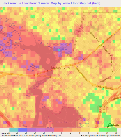 Jacksonville,US Elevation Map