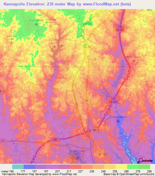 Kannapolis,US Elevation Map