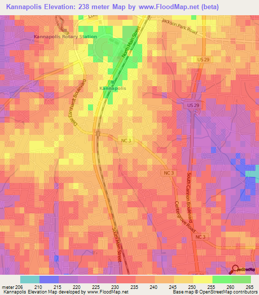 Kannapolis,US Elevation Map