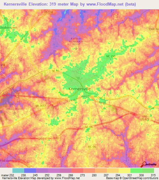 Kernersville,US Elevation Map