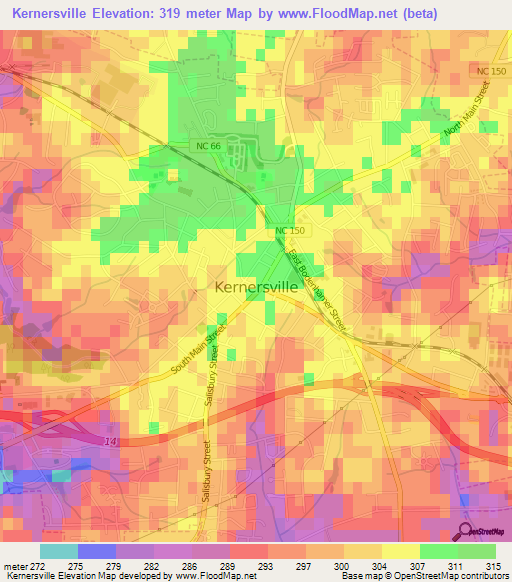 Kernersville,US Elevation Map