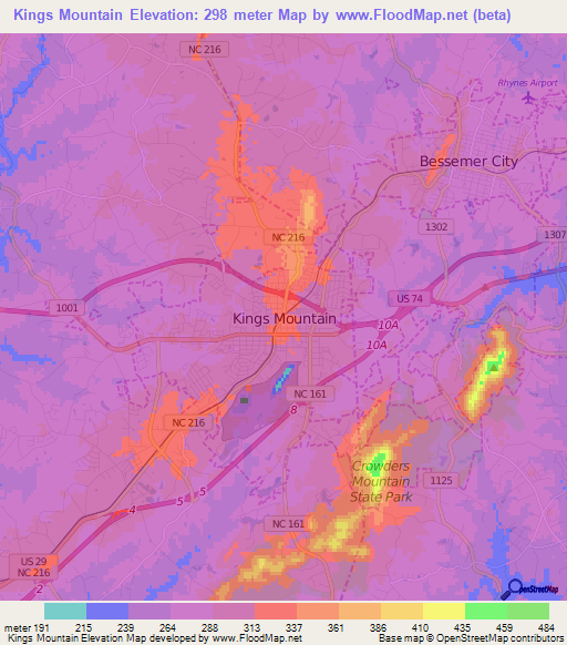 Kings Mountain,US Elevation Map