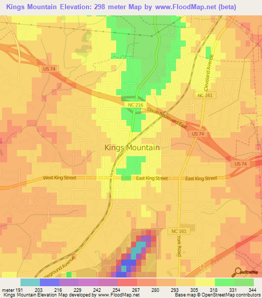 Kings Mountain,US Elevation Map