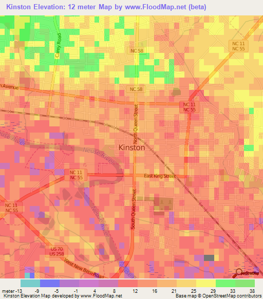 Kinston,US Elevation Map