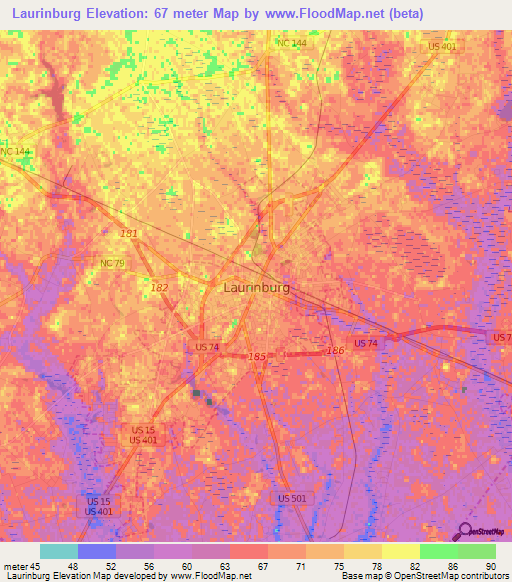 Laurinburg,US Elevation Map