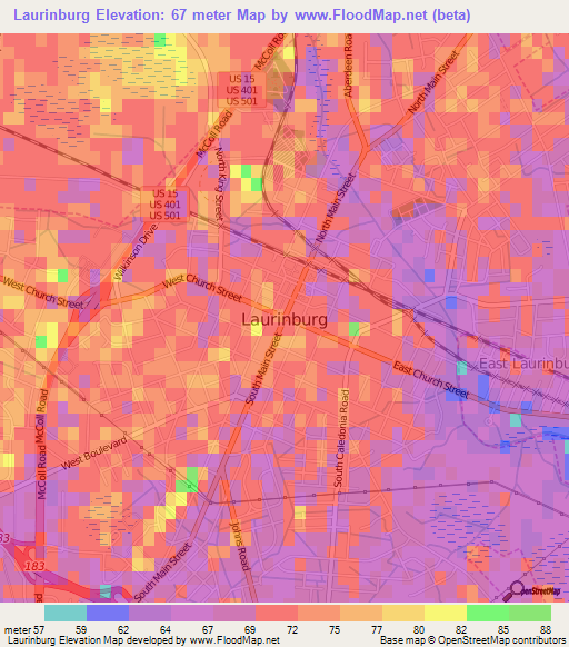 Laurinburg,US Elevation Map