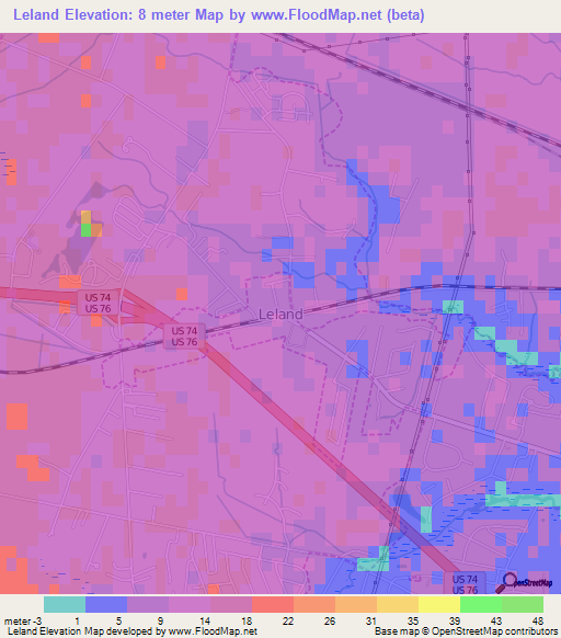 Leland,US Elevation Map